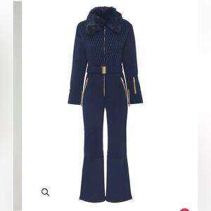 Navy Wide-Leg Ski Jumpsuit with Gold Zippers